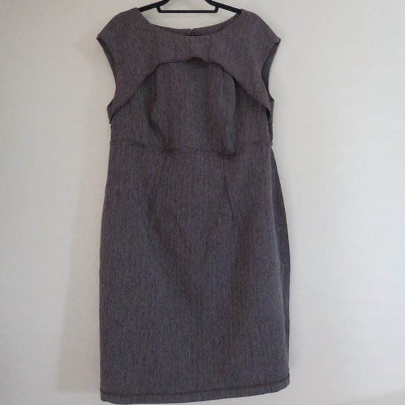 Connected Apparel Belted Sheath Dress | Plum Tweed - Picture 3 of 11